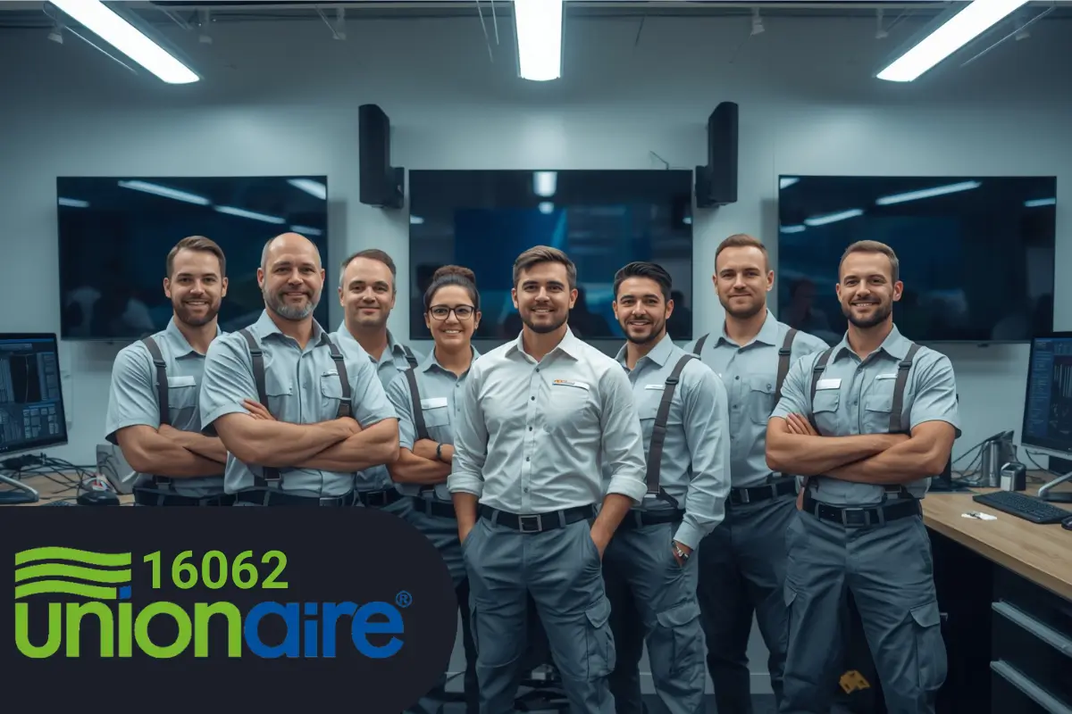 فنيين صيانة Unionaire داخل ورشة صيانة شاشات