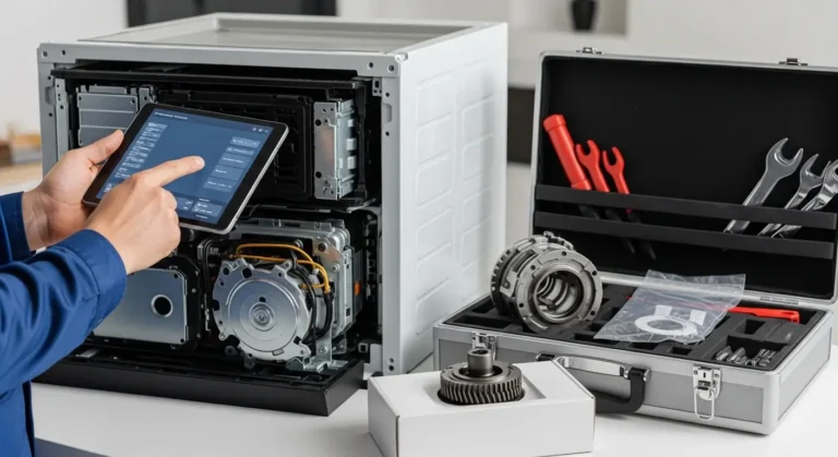 فني صيانة يونيون اير محترف يستخدم أجهزة فحص الأعطال المتطورة وقطع غيار أصلية لضمان جودة الإصلاح.