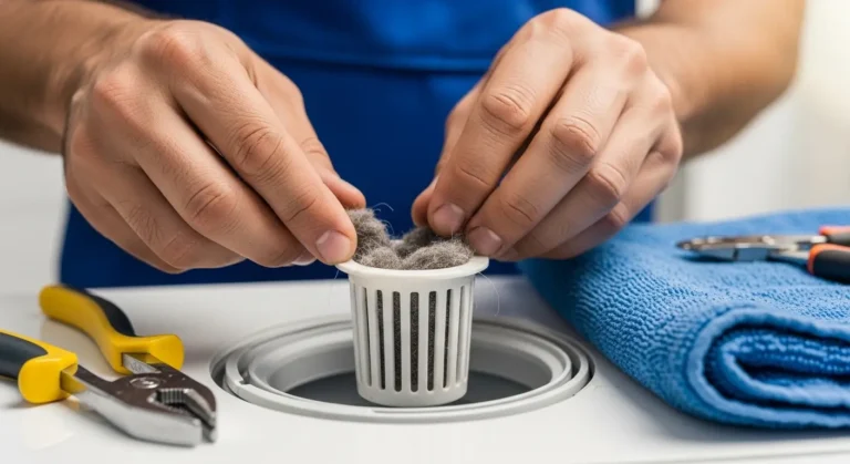 فني يقوم بتنظيف فلتر غسالة يونيون اير - صيانة غسالة يونيون اير الاوتوماتيك