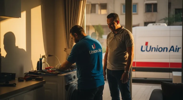 رسم تقني لمحرك غسالة يونيون اير والتعليق الميكانيكي - أعطال غسالات يونيون اير الشائعة